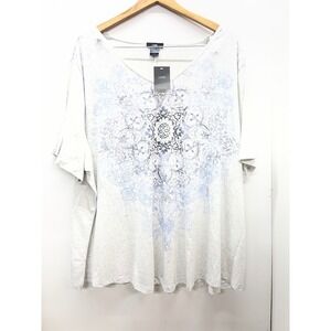 Leebe Womens Plus Size 5X V-Neck Mandala Graphic Print Short Sleeve T-Shirt Grey